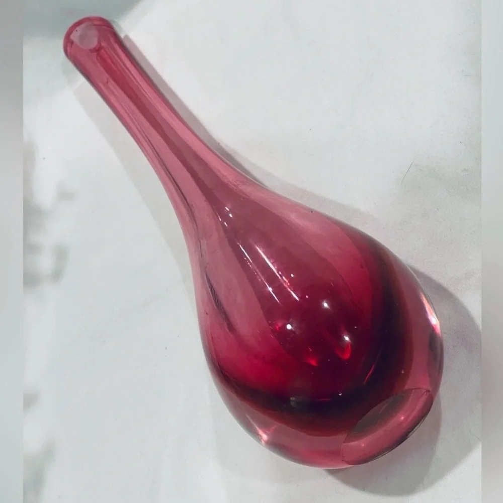 Vintage Murano Summerso Blown Glass Teardrop Bud Vase | Cranberry | Magenta |GUC